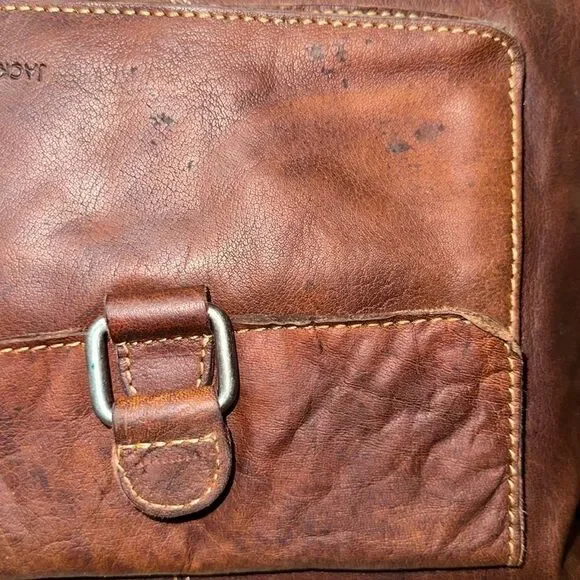 Rare Jack Georges Medium Brown Genuine Leather Vintage Messenger Crossbody Bag